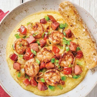 First-Watch-Seasonal-Menu 3 Shrimp-and-Grits-from-First-Watch-Seasonal-Dish-with-shrimp-sausage-and-creamy-grits